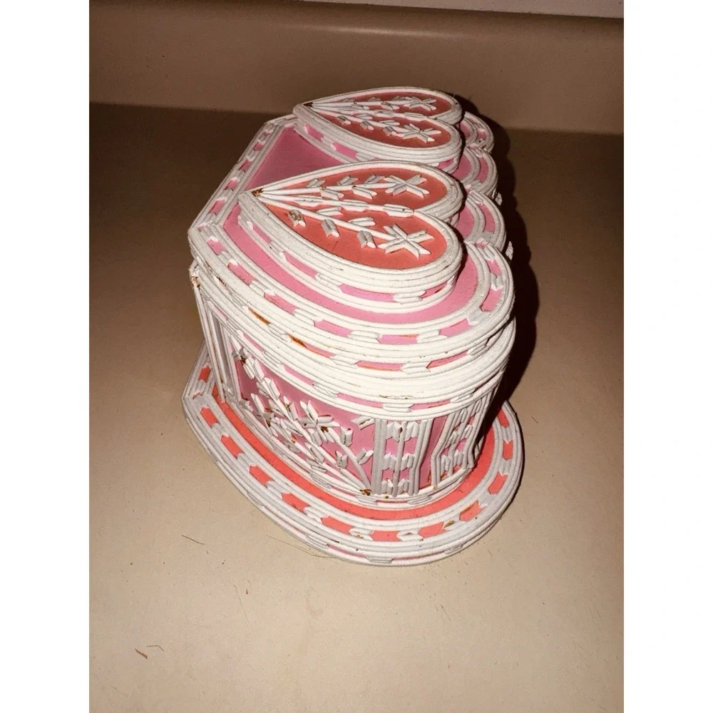 Hand Made Prison Art Heart Shaped Jewelry Box Toothpicks Pink White‎ Photo Frame